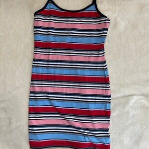 Striped Sleeveless Dress in Red, Pink, and Blue
